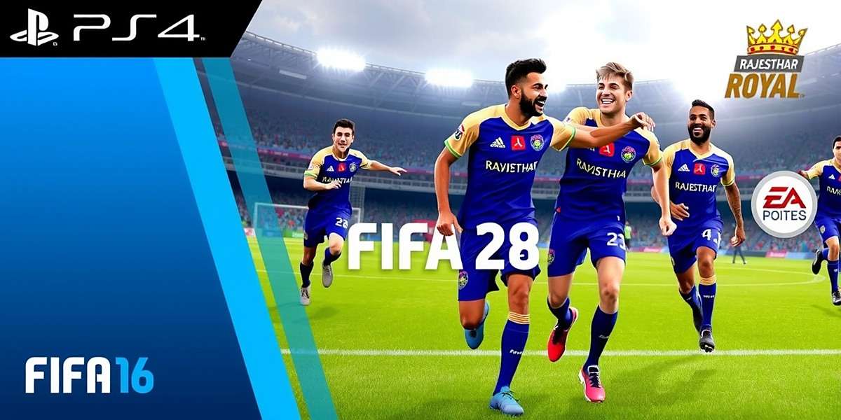 Rajasthan Royals FIFA game cover showing players in blue and gold jerseys celebrating a goal
